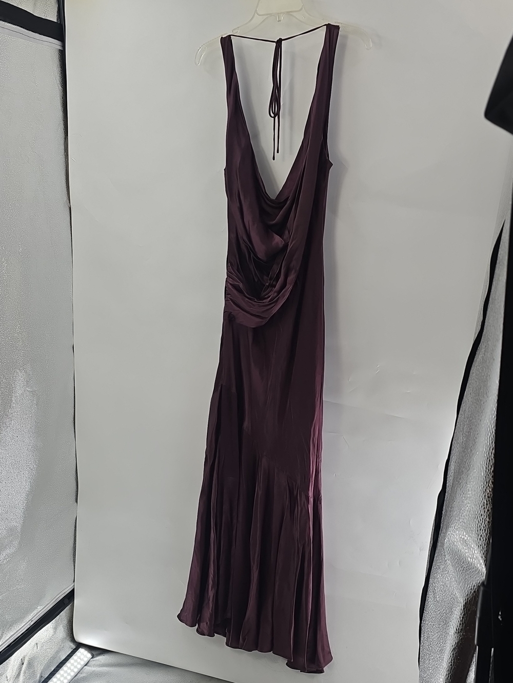 Meshki Satin Cowl Neck Maxi Dress in Deep Brown - Picture 11 of 12
